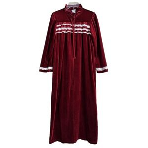 Vintage Girls Velour Robe Night Gown Red Lace Trim Holiday Photo Ruffles USA